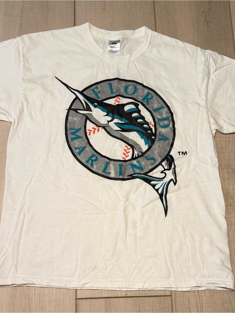 Vintage Florida Marlins Graphic Tee with Border Patrol Graphic in Back